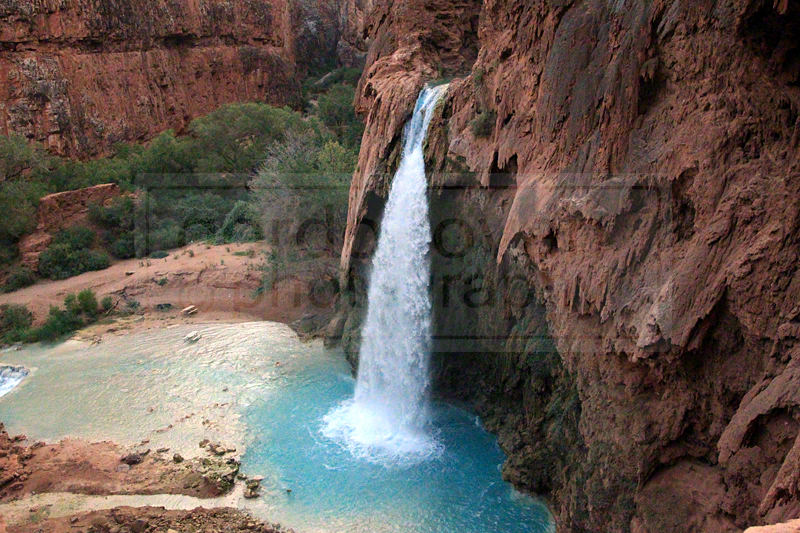 Havasu Falls and Havasu Creek get their blue color from the magnesium in the water. As the pools deepen and the calcium carbonate is slowly released from the water, the bluer the water appears as the relative magnesium content increases.