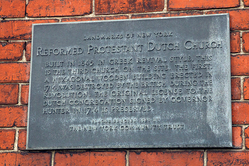 A plaque outside the Dutch Reformed Church in Port Richmond, Staten Island on Friday Oct. 25, 2013. (Gordon Donovan)