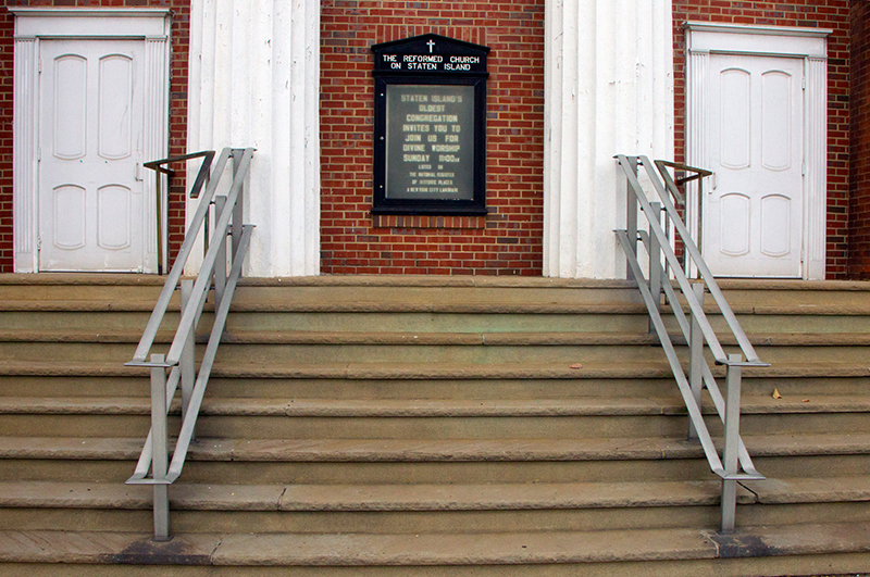 The entrance of the Reformed Church in the historic Port Richmond section of Staten Island, N,Y. on Friday Oct. 25, 2013. (Gordon Donovan)
