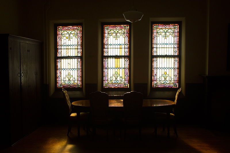 The afternoon light shines through the stain glass window of the nursery at the Reformed Church in the historic Port Richmond section of Staten Island, N,Y. on Tuesday Oct. 29, 2013. (Gordon Donovan)