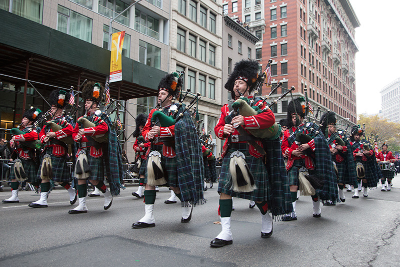 Members of the New York Fire Department's Emerald Society march during the Veterans Day parade on Fifth Avenue in New York on Nov. 11, 2014. (Gordon Donovan) 