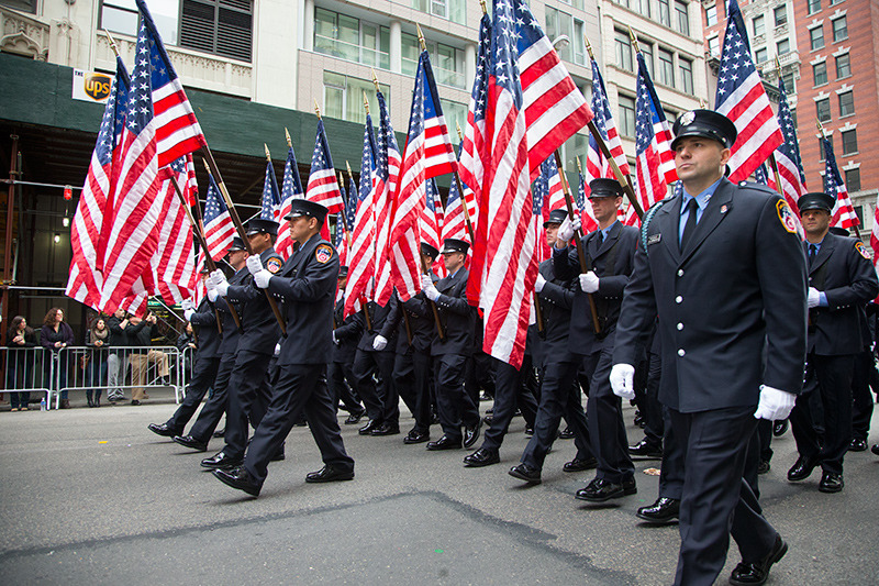 Members of the FDNY march during the Veterans Day parade on Fifth Avenue in New York on Nov. 11, 2014. (Gordon Donovan) 