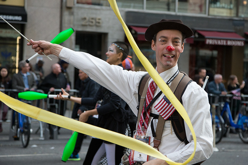 A performer entertains crowds during the Veterans Day parade on Fifth Avenue in New York on Nov.11; 2014. (Gordon Donovan)