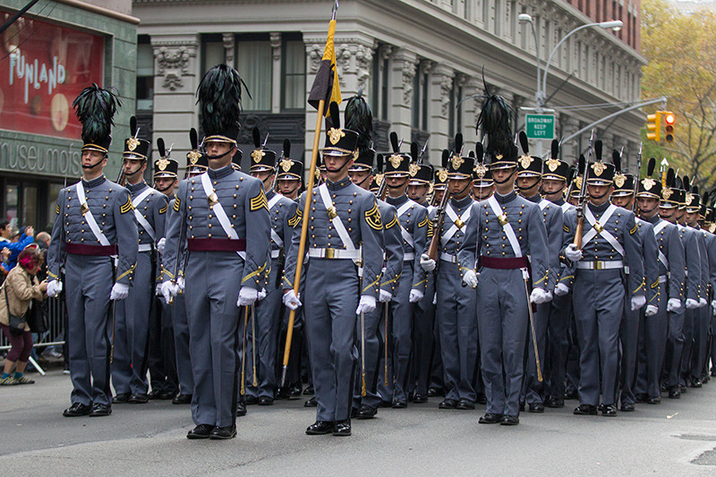 Cadets from the U.S. Military Academy at West Point, New York, march during the Veterans Day parade on Fifth Avenue in New York on Nov. 11, 2014. (Gordon Donovan) 