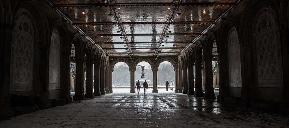 The Bethesda Fountain is scen from the underneath  the terrace in Central Park after a the winter storm hit the New York City area, Friday Jan. 9, 2015. (Gordon Donovan/Yahoo News)