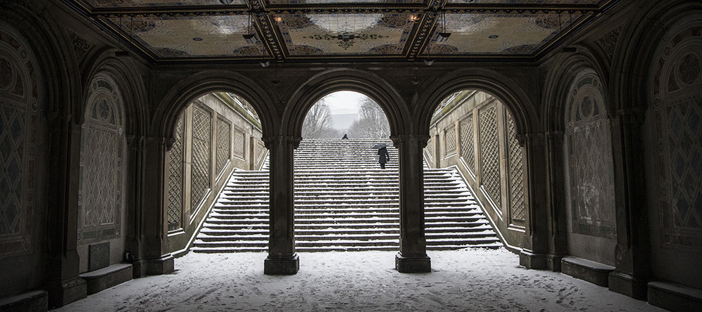 A man heads up the stairs of the Bethesda Fountain in Central Park in New York, Friday Jan. 9, 2015. (Gordon Donovan/Yahoo News)
