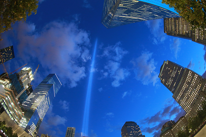 The Tribute in Light rises above the New York skyline from the National September 11 Memorial & Museum on Sept. 11, 2015. (Gordon Donovan/Yahoo News)