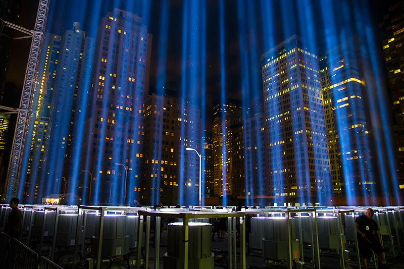 The Tribute in Light rises above the New York City skyline from the National September 11 Memorial & Museum on Sept. 11, 2015, the 14th anniversary of the 2001 terrorist attacks. (Gordon Donovan/Yahoo News) 