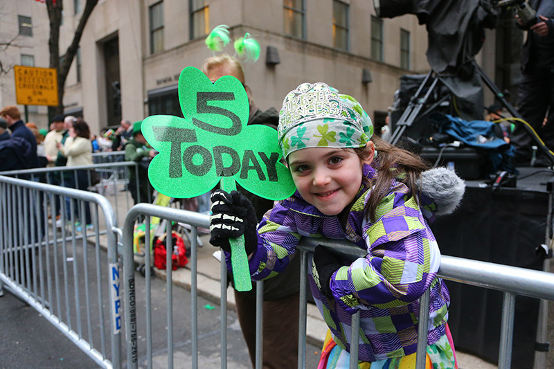 Raleigh from New Jersey celebrates her 5th birthday wjile watching the St. Patrick's Day Parade, March 17, 2015, in New York. (Gordon Donovan)