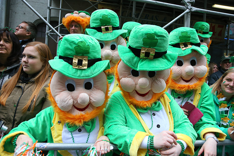 People dress up and enjoy the party like atmosphere during the St. Patrick's Day Parade, March 17, 2015, in New York. (Gordon Donovan)