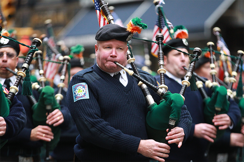 Members of the New York Fire Department's Emerald Society take up their bagpipes for the Veterans Day parade in Manhattan. (Gordon Donovan)