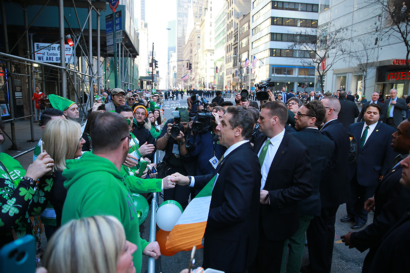 New York Governor Andrew Cuomo shakes hands with New Yorkers during the St. Patrick's Day Parade, March 17, 2016, in New York. (Gordon Donovan/Yahoo News)