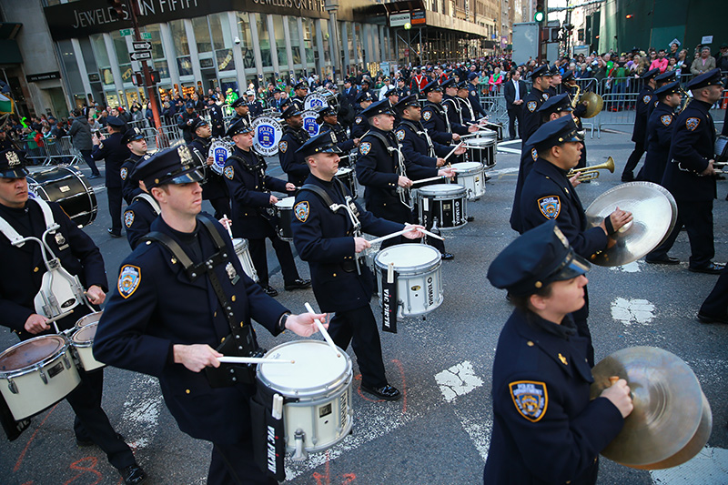 Members of the NYPD Band their way up Fifth Avenue during the St. Patrick's Day Parade on March 17, 2016, in New York. (Gordon Donovan/Yahoo News)