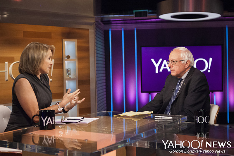 Democratic presidential candidate Sen. Bernie Sanders is interviewed by Yahoo Global News Anchor Katie Couric at the Yahoo Studios in New York City on Monday June 1, 2015. (Gordon Donovan/Yahoo News)