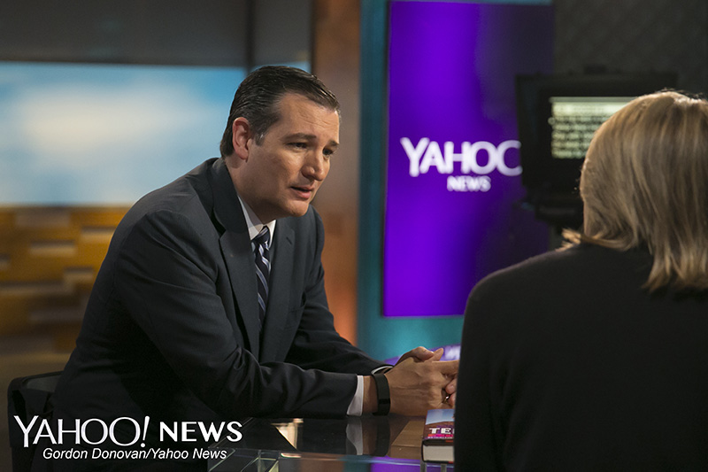 Yahoo Global News Anchor Katie Couric interviews U.S. Senator from Texas Ted Cruz at the Yahoo Studios in New York City on Monday June 29, 2015. (Gordon Donovan/Yahoo News)