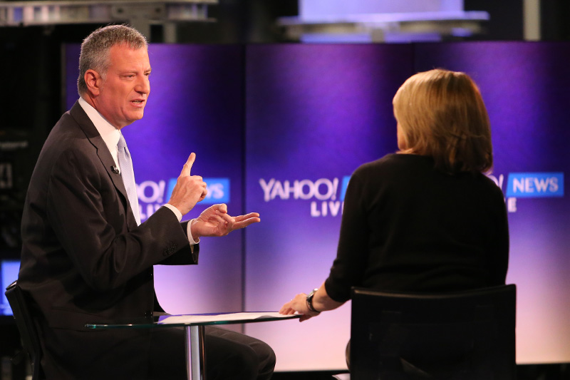 Yahoo Global News Anchor Katie Couric interviews New York City Mayor Bill de Blasio
