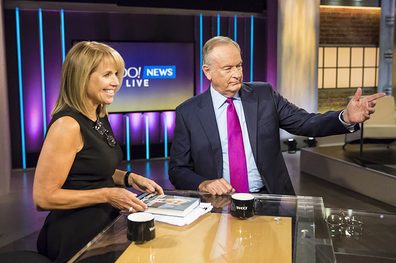 Yahoo Global News Anchor Katie Couric interviews television host and author Bill O’Reilly at the Yahoo Studios in New York City on Sept. 30, 2015. (Gordon Donovan/Yahoo News)