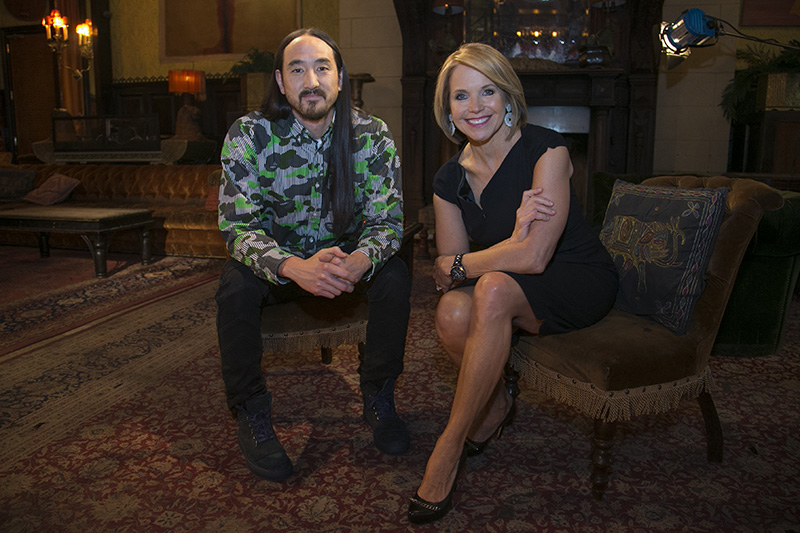 Yahoo Global News Anchor Katie Couric interviews electro house musician, record producer, and music executive Steve Aoki at the Jane Hotel in New York City on April 8, 2015. (Gordon Donovan/Yahoo News)