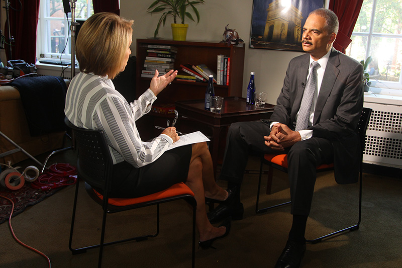 Eric Holder during an interview with Katie Couric at NYU in New York City on September 23, 2014. (Gordon Donovan/Yahoo News)