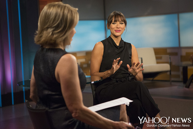Actress Rashida Jones is interviewed by Yahoo Global News Anchor Katie Couric at the Yahoo Studios in New York City, Tuesday May 26, 2015. (Gordon Donovan/Yahoo News)