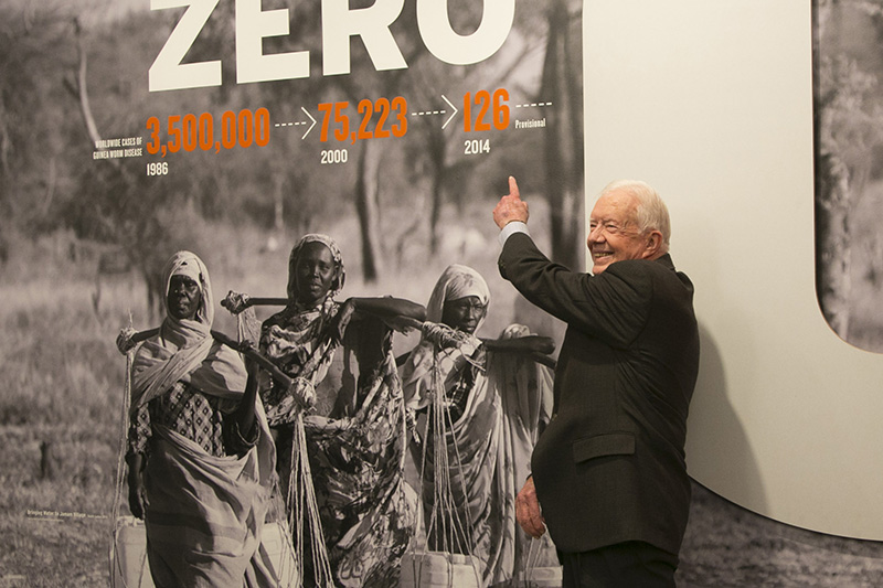 Former U.S. President Jimmy Carter poses for a photo at an exhibit at the Museum of Natural History in New York City, Monday Jan. 12, 2015. (Gordon Donovan/Yahoo News)