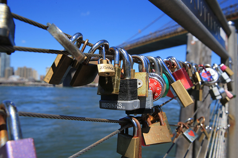 The love-lock trend, which some say began in Rome in 2006, has caught on at various locations worldwide, including Pier 1 in Brooklyn, shown here on August 23, 2016. (Gordon Donovan/Yahoo News)