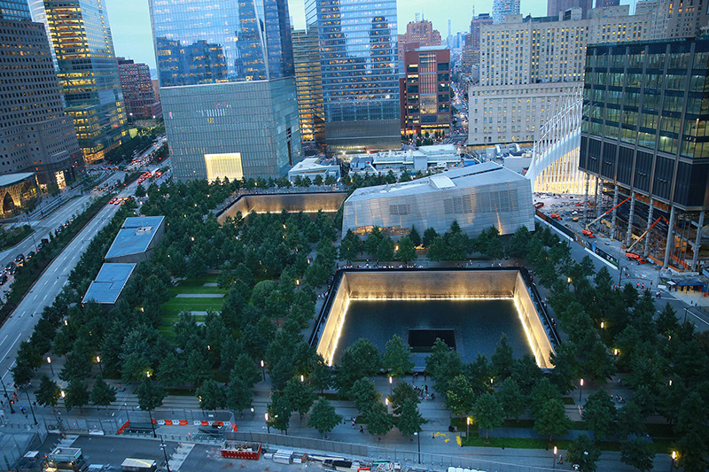 A view of the mall and buildings at The National September 11 Memorial & Museum in New York City. (Photo: Gordon Donovan/Yahoo News)