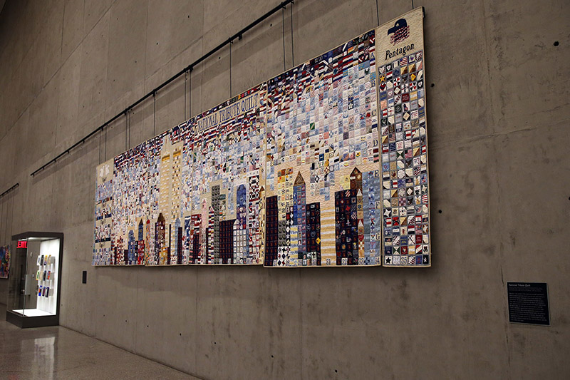 The National Tribute Quilt is among the new installations in the museum’s Tribute Walk, an area for large-scale works of art created in the aftermath of 9/11. The 8-foot tall quilt contains nearly 3,500 fabric squares created by people in all 50 states and five countries. Stitched together, the squares depict the New York City skyline with the Twin Towers. The quilt also represents the Pentagon and the four flights hijacked on 9/11. (Photo: Gordon Donovan/Yahoo News)