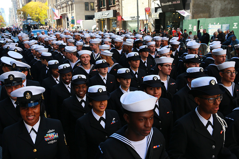 Members of the Navy march up Fifth Avenue during the Veterans Day parade on Fifth Avenue in New York on Nov. 11, 2016. (Gordon Donovan/Yahoo News)