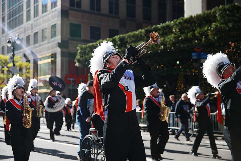 The West Valley High School Marching Band from Spokane, Wash., marches during the Veterans Day parade up Fifth Avenue in New York on Nov. 11, 2016. (Gordon Donovan/Yahoo News)