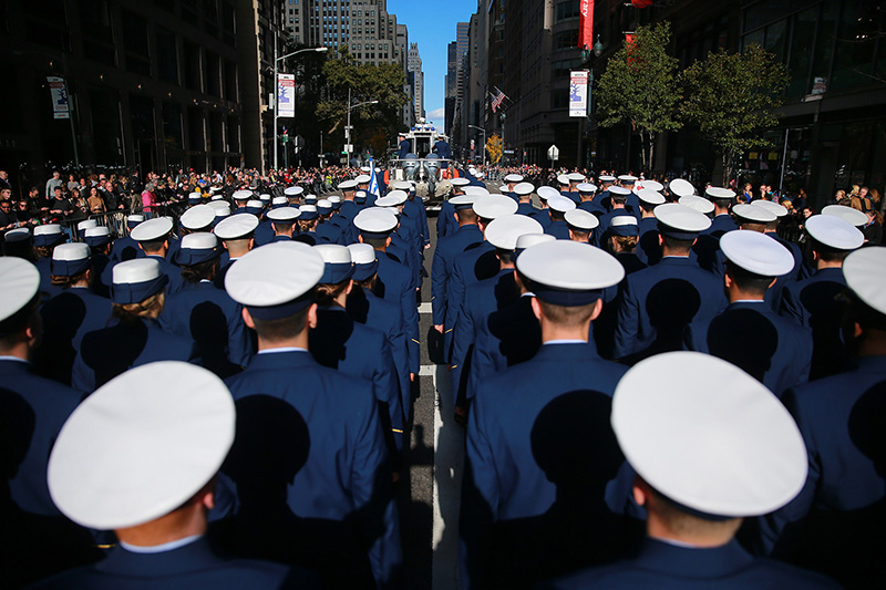 Members of the U.S. Coast Guard march in the Veterans Day parade in New York City on Nov. 11, 2016. (Gordon Donovan/Yahoo News)