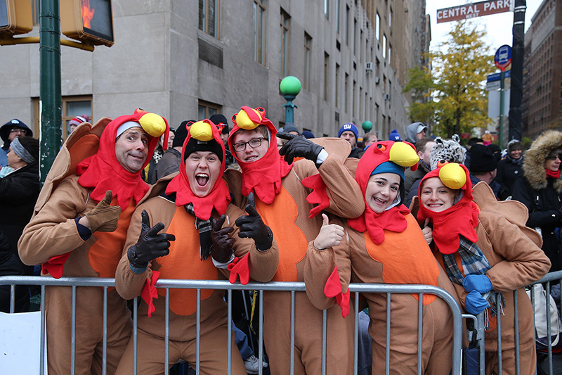 People dressed as turkeys are prepared for the start of the 90th Macy’s Thanksgiving Day Parade in New York, Thursday, Nov. 24, 2016. (Gordon Donovan/Yahoo News)