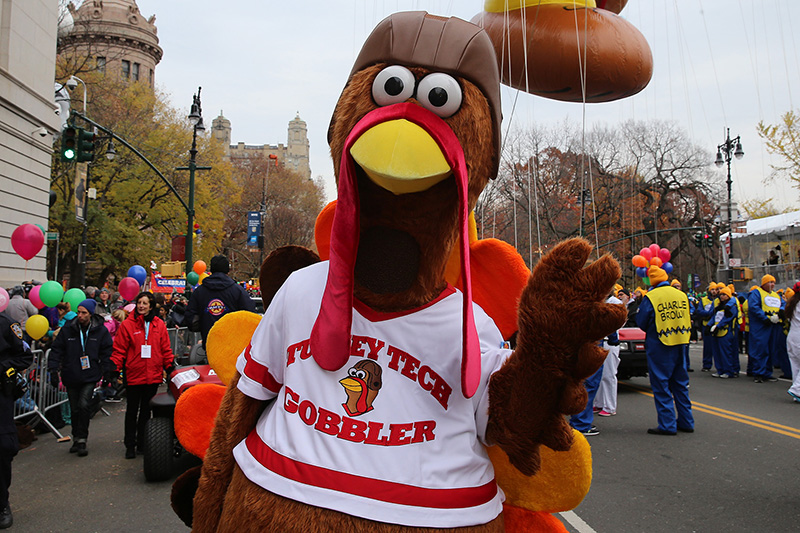The football turkey is prepared for the start of the 90th Macy’s Thanksgiving Day Parade in New York, Thursday, Nov. 24, 2016. (Gordon Donovan/Yahoo News)