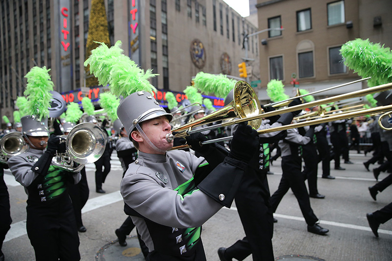 The Greendale High School Marching Band performs outside Radio City Music Hall in the 90th Macy’s Thanksgiving Day Parade in New York, Thursday, Nov. 24, 2016. (Gordon Donovan/Yahoo News)