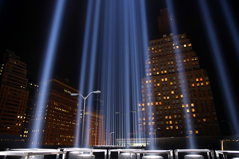 The Tribute in Light rises above the New York skyline from the National September 11 Memorial & Museum on Sept. 10, 2016. (Gordon Donovan/Yahoo News)