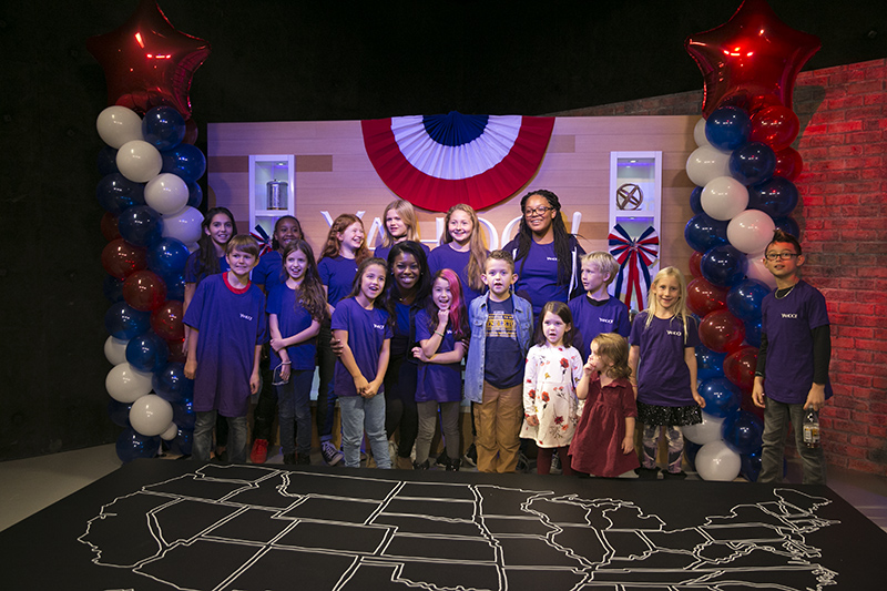 The children of Yahoo staff members and their guests pose for a photo at the Yahoo News Studios on Tuesday, Nov. 8, 2016. (Gordon Donovan/Yahoo News)