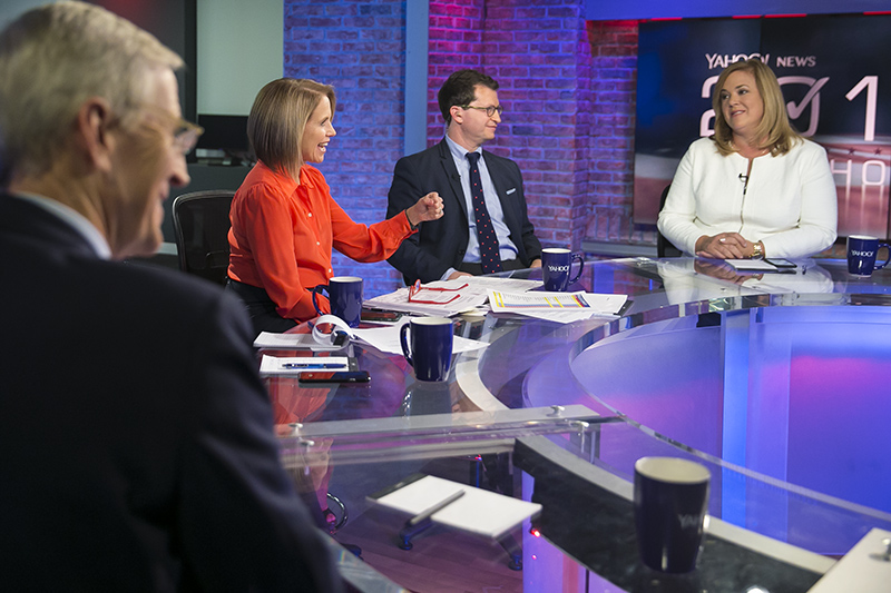 Behind the scenes photo from Katie Couric hosting a panel at the Yahoo News Studios on election night on Tuesday, Nov. 8, 2016. (Gordon Donovan/Yahoo News)