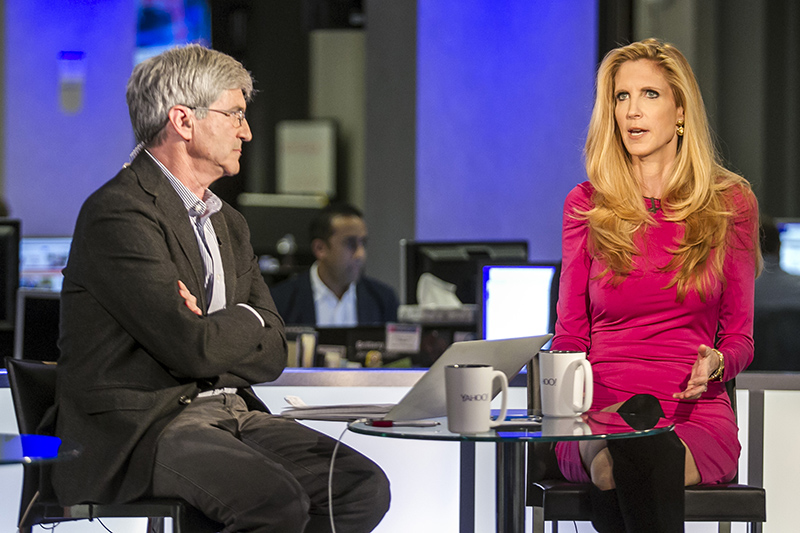 Ann Coulter is interviewed at the Yahoo News Studios by Yahoo News Chief Investigative Correspondent Michael Isikoff on elections night, Tuesday, Nov. 6, 2016. (Gordon Donovan/Yahoo News)