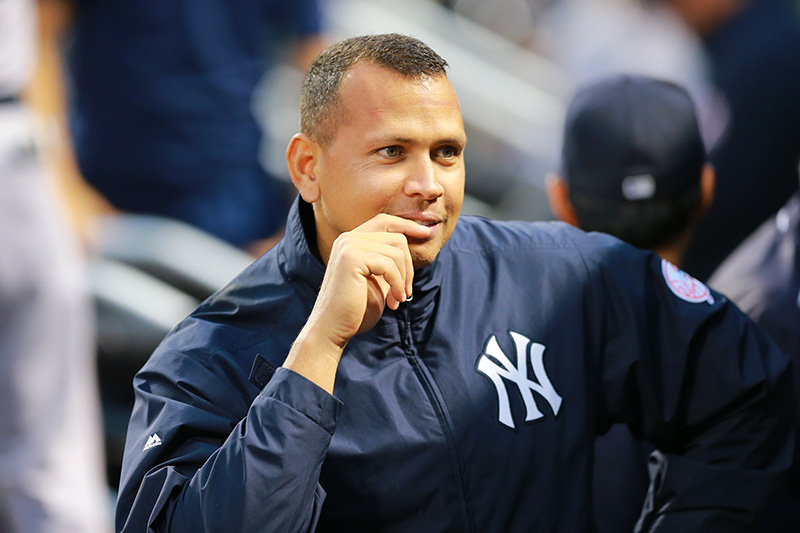 New York Yankees Alex Rodriguez (13) sits in the dugout during in the first inning of a baseball game against the New York Mets at Citi Field in New York, Monday, August 1, 2016. (Gordon Donovan)