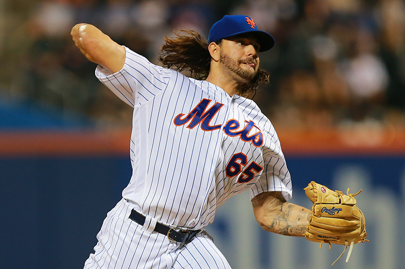 New York Mets Robert Gsellman (65) throws in the fourth inning of a baseball game against the Atlanta Braves at Citi Field in New York, Tuesday, September 20, 2016. (Gordon Donovan)