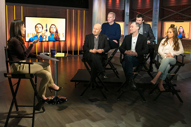 Yahoo News & Finance Anchor Bianna Golodryga speaks with cast members and writers from the Fox TV series "The Americans” at the Yahoo Studios in New York City on March 16, 2017. Bottom row, left to right: Joseph Weisberg, Joel Fields and Holly Taylor; top row, left to right: Noah Emmerich and Costa Ronin. (Gordon Donovan/Yahoo News)