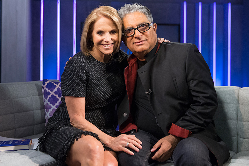 Yahoo Global News Anchor Katie Couric poses for a photo with author and alternative medicine advocate Deepak Chopra at the Yahoo Studios in New York City on April 13, 2017. (Gordon Donovan/Yahoo News)