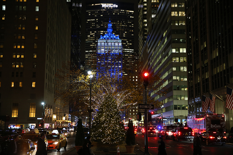Christmas lights cover the trees on the Park Ave. mall in front of the Helmsley Building in New York City. (Gordon Donovan/Yahoo News)