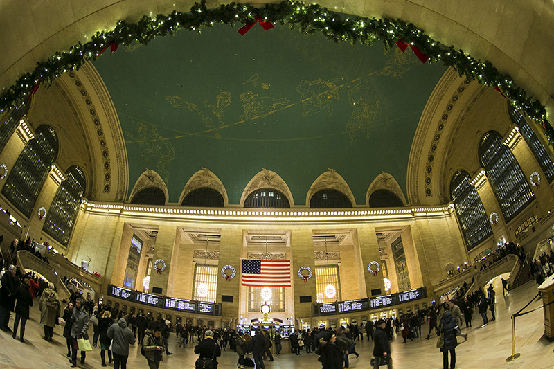 Christmas wreaths hang on the walls of Grand Central Terminal in New York City. (Gordon Donovan/Yahoo News)
