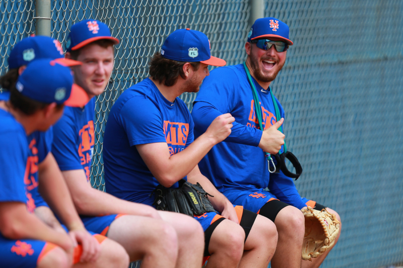 New York Mets minor league pitcher Andrew Church finds the camera while watching a bullpen at the Mets spring training facility in Port St. Lucie, Fl., Friday, Feb 24, 2017. (Gordon Donovan/Yahoo Sports)