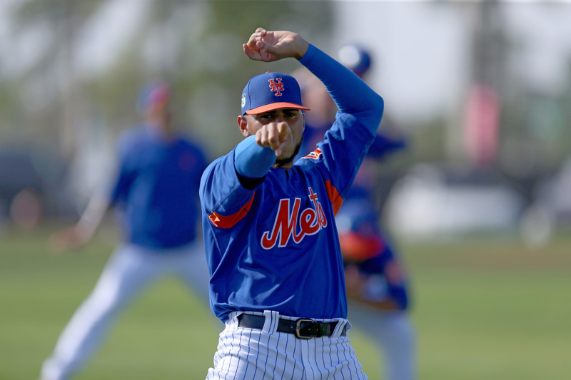 New York Mets prospect Marocs Molina is photogenic during morning stretches at the Mets spring training complex in Port St. Lucie, Fl., Saturday, Feb 25, 2017. (Gordon Donovan/Yahoo Sports)