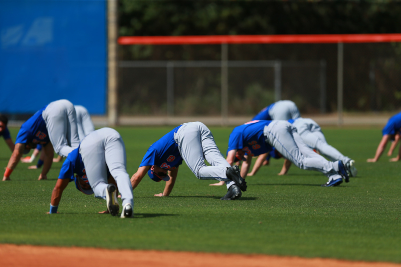 New York Mets prospects stretch before workouts at the New York Mets spring training facility in Port St. Lucie, Fl., Wednesday, March 1, 2017. (Gordon Donovan/Yahoo Sports)