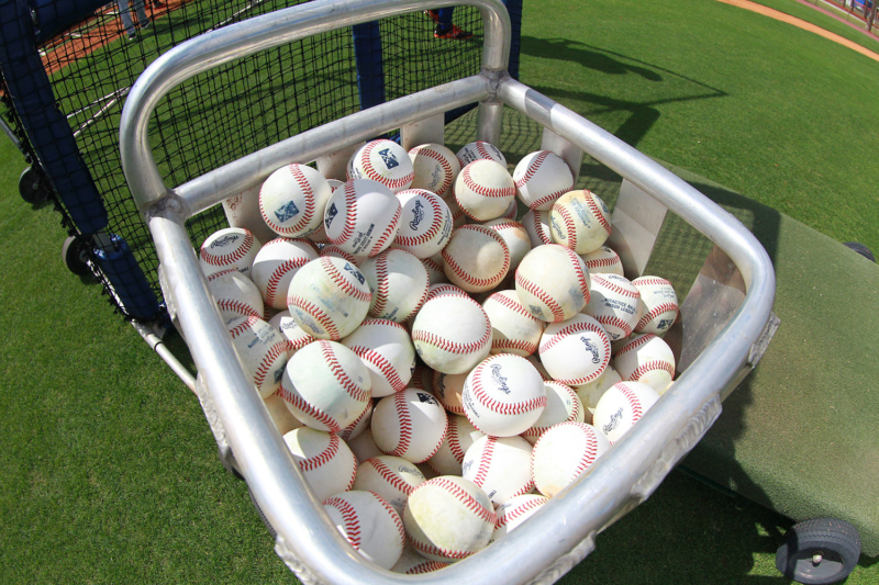 A basket baseballs a the batting cage at the Mets spring training facility in Port St. Lucie, Fl., Friday, Feb 24, 2017. (Gordon Donovan/Yahoo Sports)