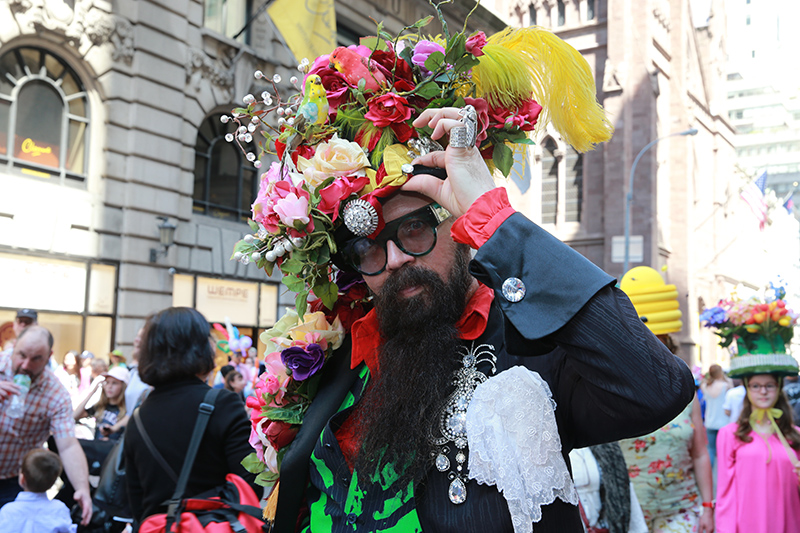 A participant displays his costume during the 2017 New York City Easter Parade on April 16, 2017. (Photo: Gordon Donovan/Yahoo News)