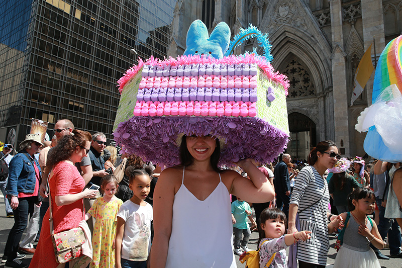Natalie from Bayside displays her head dress during the 2017 New York City Easter Parade on April 16, 2017. (Photo: Gordon Donovan/Yahoo News)